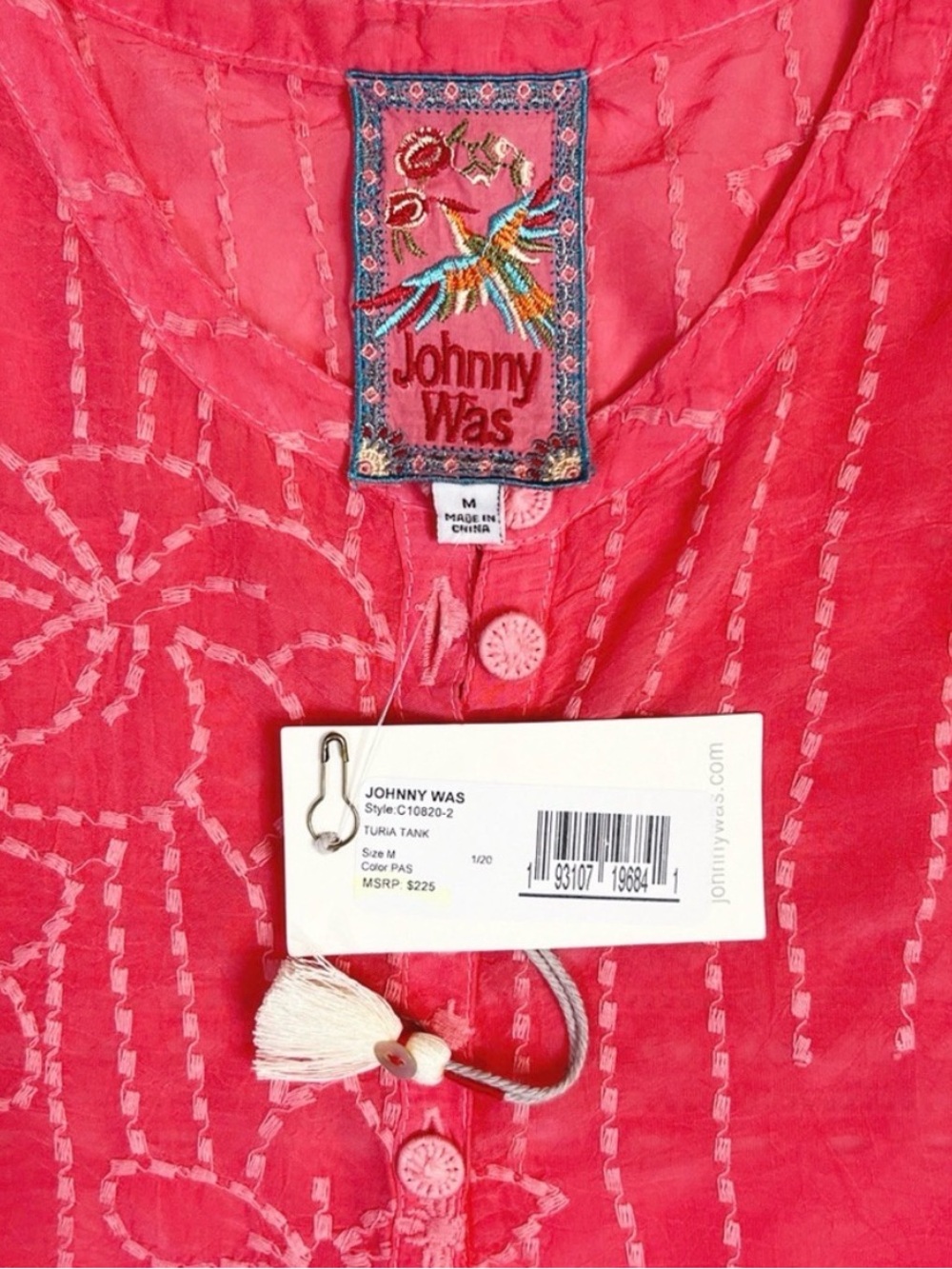 Johnny Was Boho Sleeveless Turia Tank‎ Embroidered Top Coral Pink Medium - Picture 4 of 6